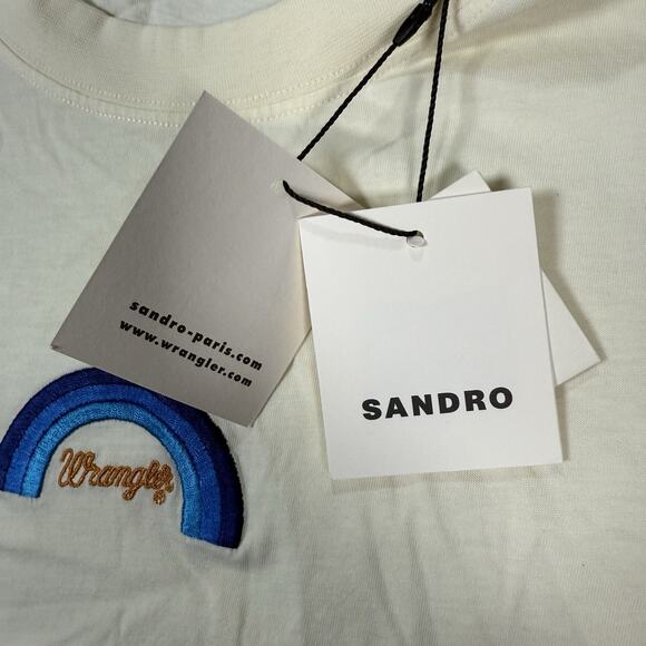 NWT Sandro x Wrangler Short Sleeve Crew Neck T-Shirt Cream Men's Size Medium - Picture 4 of 8